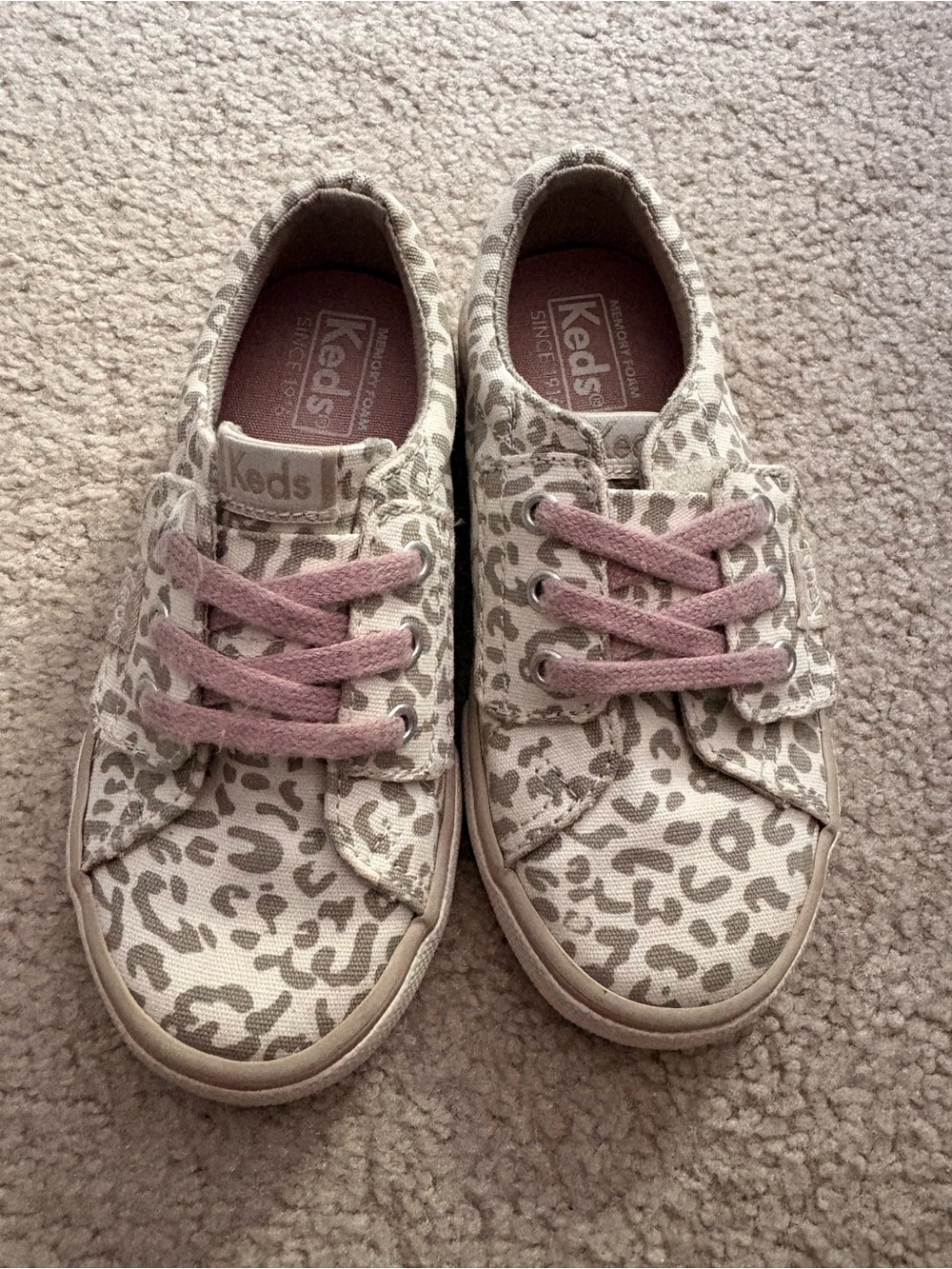 Keds Kids Beige Leopard Canvas Sneakers with Pink Laces